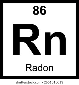 Telha da tabela periódica de elementos de radônio (Rn). Ícone com número atômico 86. Um gás nobre radioativo conhecido como um perigo para a saúde de interiores.