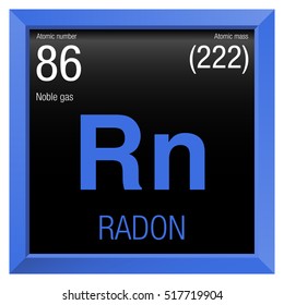 Radon symbol. Element number 86 of the Periodic Table of the Elements - Chemistry - Blue square frame with black background