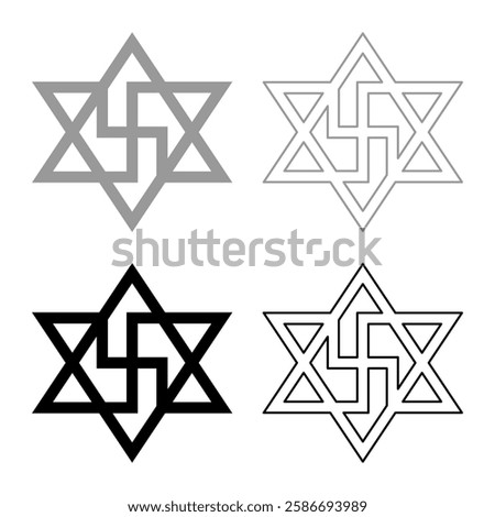 Raelism symbol David star of the galaxy Raeliteli set icon grey black color vector illustration image solid fill outline contour line thin flat style