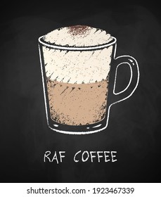 Raf coffee cup isolated on black chalkboard background. Vector chalk drawn sideview grunge illustration.