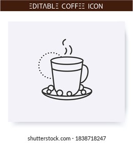 Raf coffee line icon.Type of coffee drink. Espresso with cream and vanilla sugar.Coffeemania.Coffeehouse menu. Different caffeine drinks receipts concept. Isolated vector illustration. Editable stroke svg