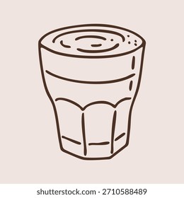Raf coffee in a small glass. Hand drawn outline vector isolated illustration. 