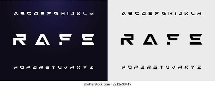 RAFE Sports minimal tech font letter set. Luxury vector typeface for company. Modern gaming fonts logo design.