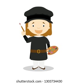 Raffaello Sanzio cartoon character. Vector Illustration. Kids History Collection.
