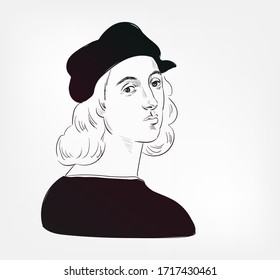 Raffaello Sanzio Raphael Famous Italian Painter And Architect Of The High Renaissance Vector Sketch Portrait