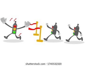 raffic light characters are racing