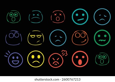 raffiti-style icon set smiley faces with spray paint effect on transparent background. Vector illustration EPS10