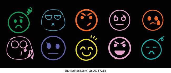 raffiti-style icon set smiley faces with spray paint effect on transparent background. Vector illustration EPS10