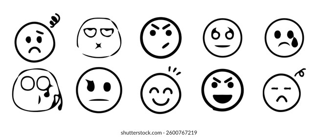 raffiti-style icon set smiley faces with spray paint effect on transparent background. Vector illustration EPS10