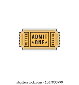 Raffle Ticket, Admit One, Movie Ticket, Film Admission, Winner Ticket, Golden, Entry Ticket Icon Vector Illustration