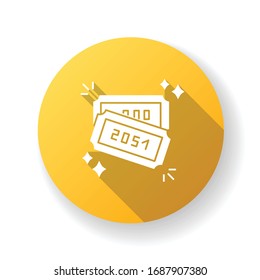 Raffle yellow flat design long shadow glyph icon. Lottery winner ticket with numbers. Gambling competition coupon. Participate in contest. Win jackpot. Silhouette RGB color illustration