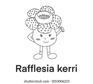 Rafflesia arnoldii or corpse flower,the biggest flower,vector illustration.Rafflesia flower doodle line hand drawn.