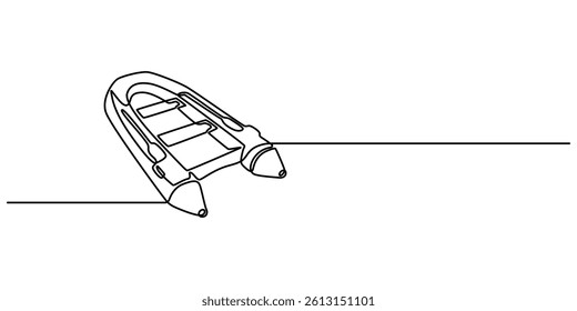 raft continuous one line drawing, Inflatable Boat Line Icon. Editable Stroke, Chinese villager rafting on Quây Son river, Bamboo raft floating in the sea, Phuket, Thailand, wooden raft made of logs.