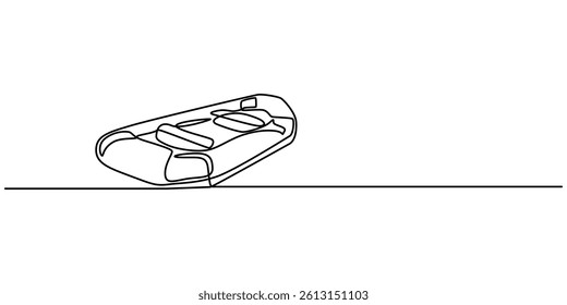 raft continuous one line drawing, Inflatable Boat Line Icon. Editable Stroke, Chinese villager rafting on Quây Son river, Bamboo raft floating in the sea, Phuket, Thailand, wooden raft made of logs.