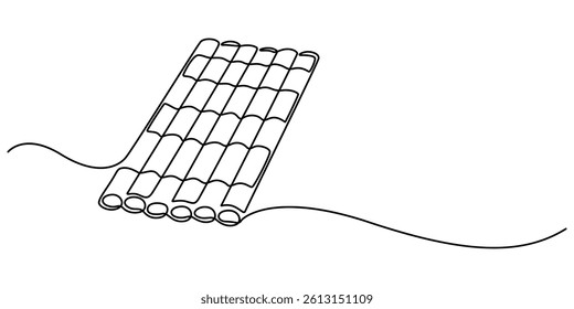 raft continuous one line drawing, Inflatable Boat Line Icon. Editable Stroke, Chinese villager rafting on Quây Son river, Bamboo raft floating in the sea, Phuket, Thailand, wooden raft made of logs.
