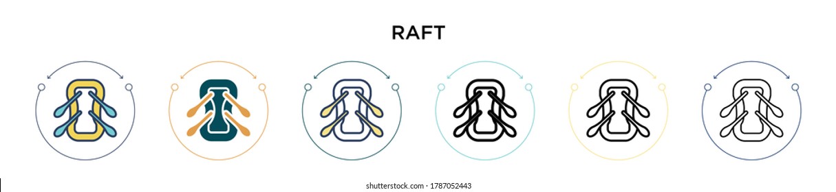 Raft icon in filled, thin line, outline and stroke style. Vector illustration of two colored and black raft vector icons designs can be used for mobile, ui, web