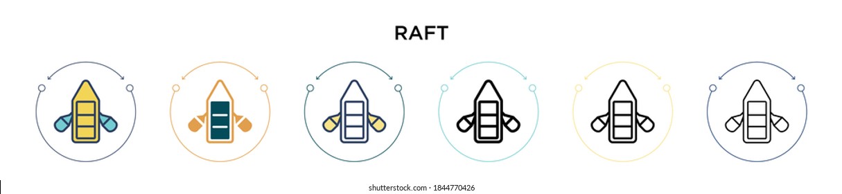 Raft icon in filled, thin line, outline and stroke style. Vector illustration of two colored and black raft vector icons designs can be used for mobile, ui, web