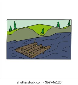 raft, river, cartoon vector