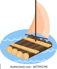 Raft in the water, illustration, vector on white background