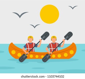 Rafting adventure background. Flat illustration of rafting adventure vector background for web design