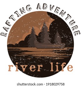 Rafting adventure river life scene vector adventure style wallpaper background