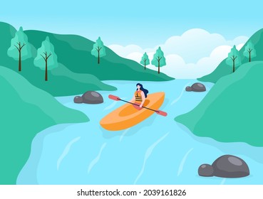 Rafting Background Flat Cartoon Vector Illustration With People do Activity Water Sports in the Middle of the Lake, Canoeing, Sitting in Boat and Holding Paddles