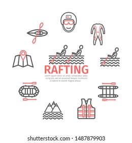 Rafting banner, line icons set. Vector signs for web graphics.