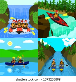 Rafting banner set. Flat illustration of rafting vector banner set for web design