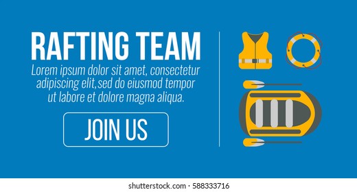 Rafting Banner. Tourism equipment and web elements. Vector illustration.