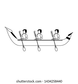 rafting in barge people paddling icon cartoon vector illustration graphic design