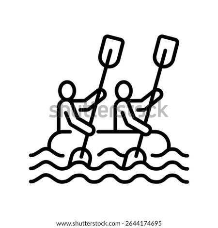 rafting black line icon for digital and print projects.  Minimal clean icons for apps and websites. Modern simple icons for UI UX and branding