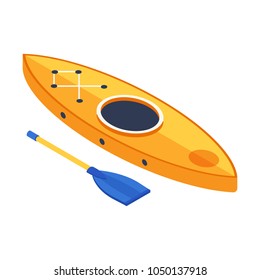 Rafting boat in isometry style. Isometric kayak icon. Canoe with paddle in 3d perspective.