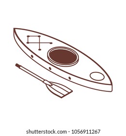 Rafting boat in isometry style. Isometric kayak icon in line art. Canoe with paddle in 3d perspective.