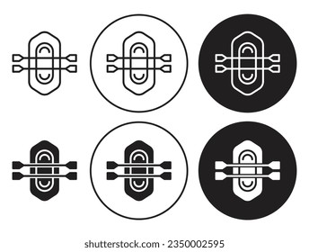 Rafting boat vector icon set. rescue boat with paddles symbol in black color. boating sign. 