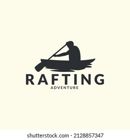 rafting canoe with vintage style logo template design. sport, water, fishing, silhouette vector illustration