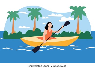 Rafting Canoeing Kayaking Compositions Background scene with athlete canoeing in the river