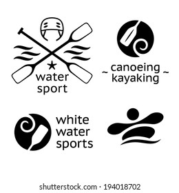 rafting canoeing and kayaking water sports icons