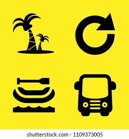 rafting, coconut trees, bus and refresh vector icon set. Sample icons set for web and graphic design