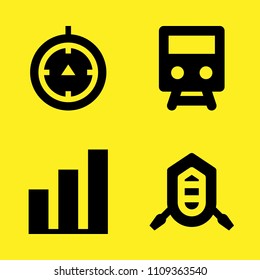 rafting, compass, bar chart and train front view vector icon set. Sample icons set for web and graphic design