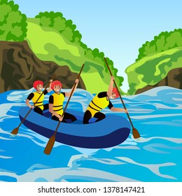 Rafting concept background. Cartoon illustration of rafting vector concept background for web design