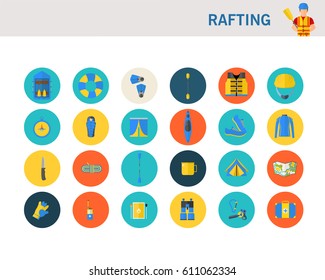 rafting concept flat icons. 