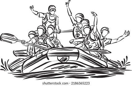 rafting extreme sport people having fun stroke brush image vector illustration