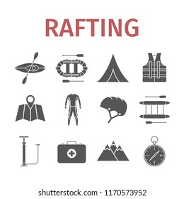 Rafting flat icons set. Vector signs for web graphics.