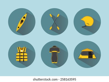 Rafting flat set icons with long shadows