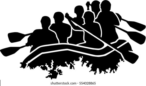 Rafting group silhouette