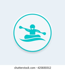 Rafting icon, boat, oarer, rowing, rafting tour icon on round shape, vector illustration