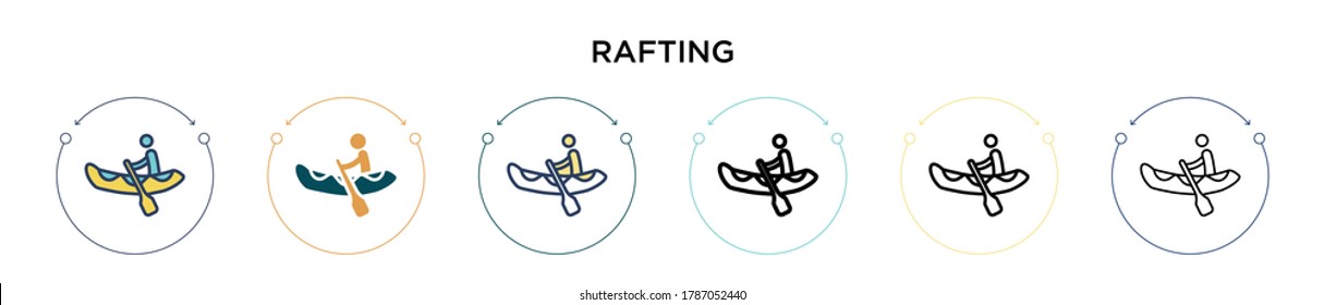 Rafting icon in filled, thin line, outline and stroke style. Vector illustration of two colored and black rafting vector icons designs can be used for mobile, ui, web