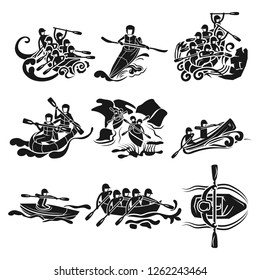 Rafting icon set. Simple set of rafting vector icons for web design on white background
