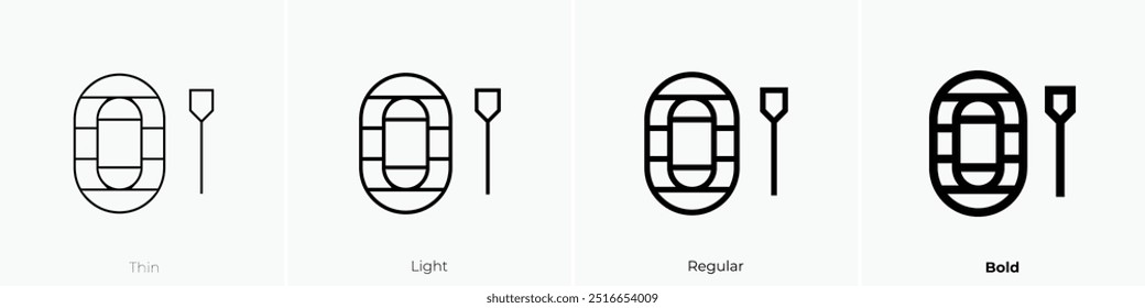 ícone de rafting. Design fino, leve, regular e negrito, isolado no fundo branco