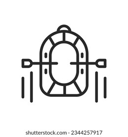 Rafting Icon. Vector Outline Editable Sign of Water Rafting in the River with a Rafting Boat. Extreme Sport Linear minimal Illustration.